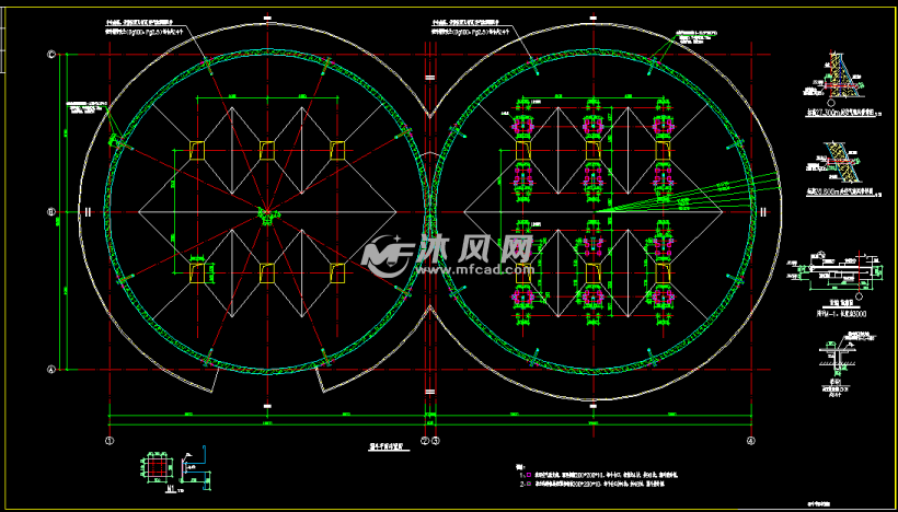 直径18米钢筋混凝土双筒仓料仓结构设计图