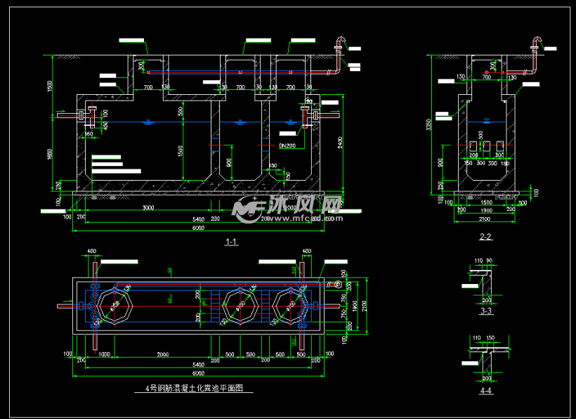 1号—5号典型钢筋混凝土结构化粪池设计图