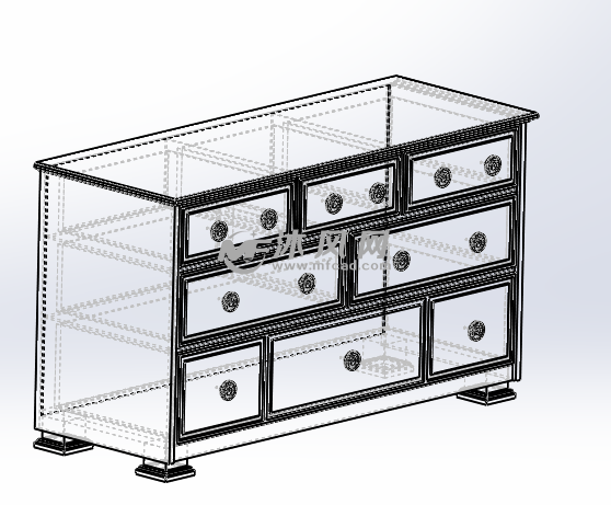 三层抽屉柜模型 - 箱体类图纸 - 沐风网