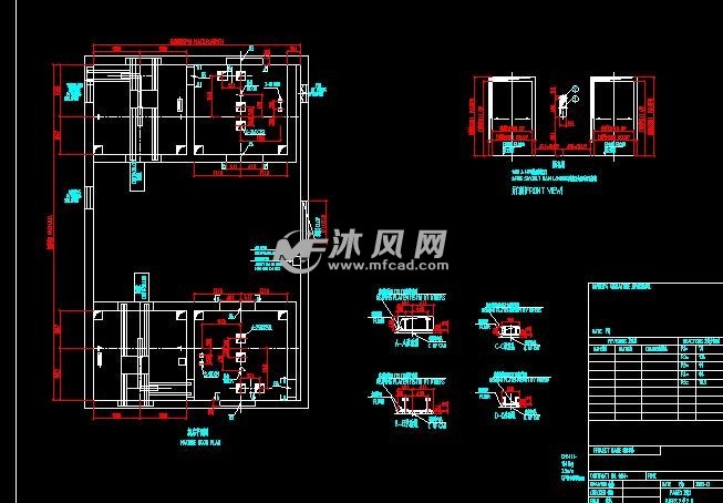 8种四台群控电梯组机房井道结构图