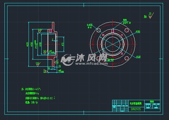 电动常温蝶阀dn2935总装图及零件图 - 阀体图纸