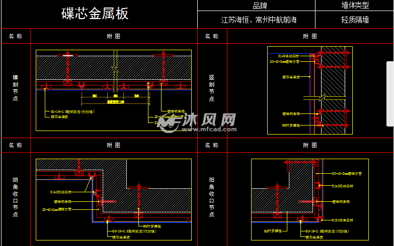 碟芯金属板金属覆膜板大样图墙身