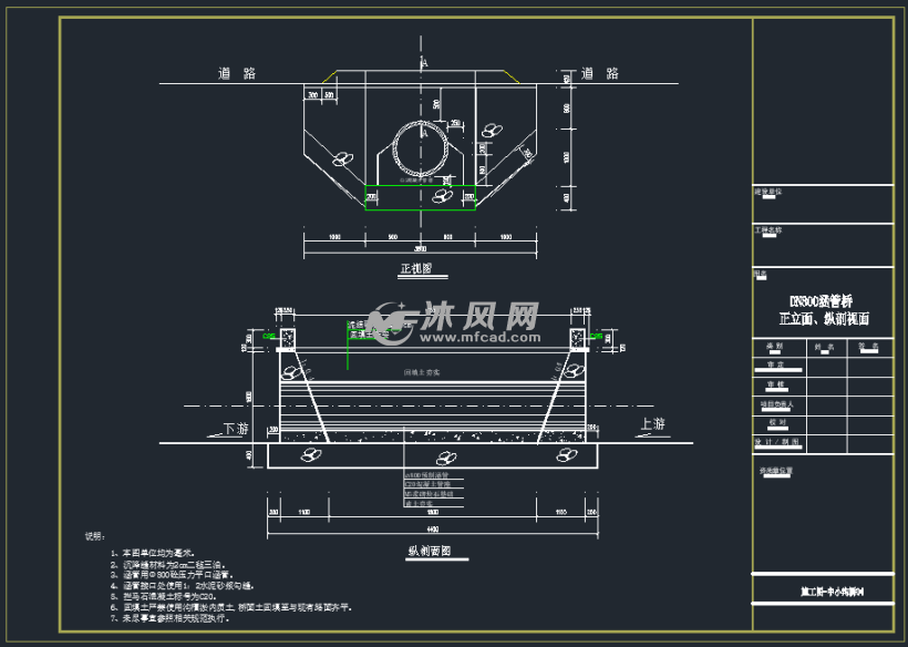 涵管桥正立面,纵剖视面