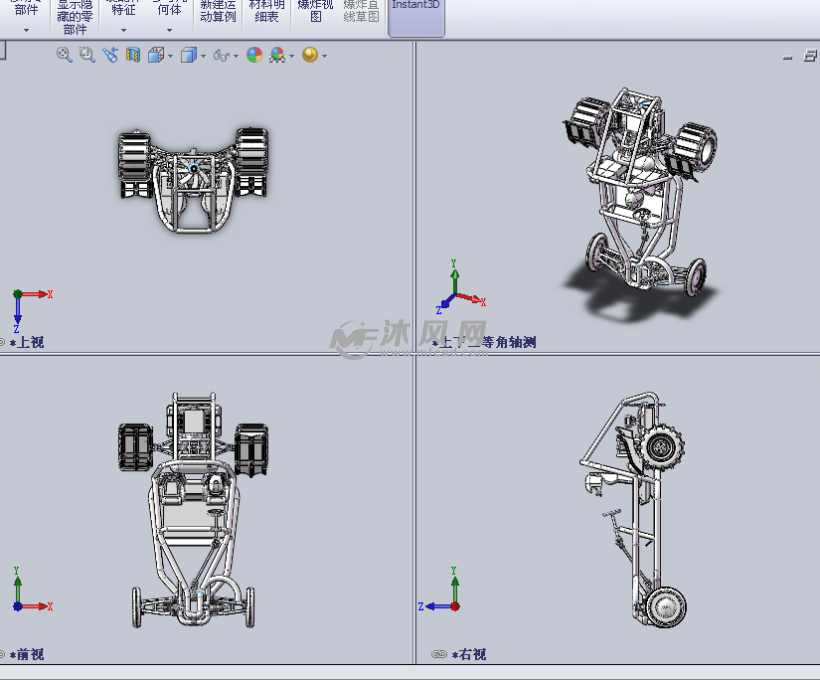 无人机四驱车设计模型三视图