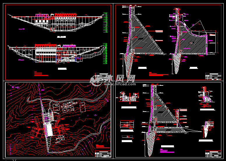 某重力坝平面布置及细部构造初步设计图