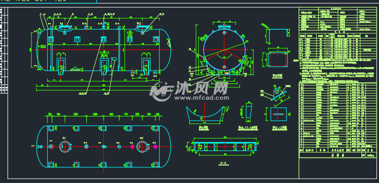 碳钢玻璃钢30方卧式储罐加工图 储存压力容器图纸 沐风网