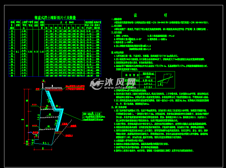 一般地区衡重式路肩挡土墙大样图 - 道路地面铺装施工图图纸 - 沐风网