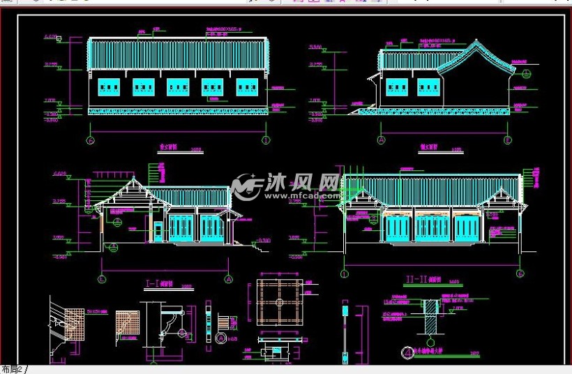 某仿古庙殿结构图 - 景观及古建筑图纸 - 沐风网