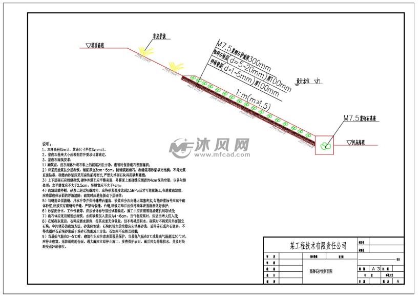 浆砌石护坡坡面图