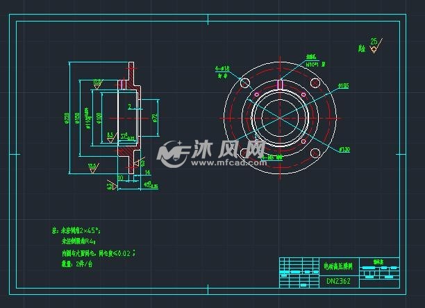 圆形轴承座,尺寸公差配合标注完整.