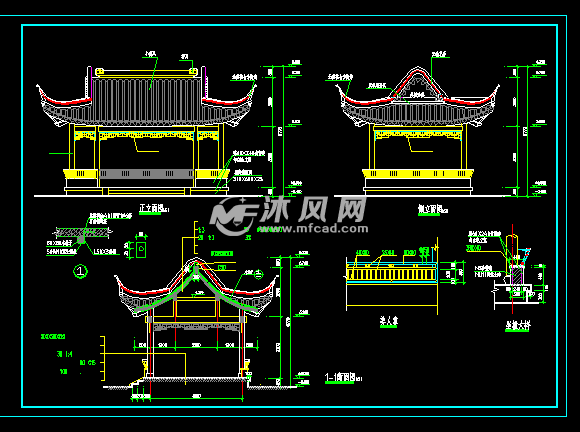 四方亭立面图结构