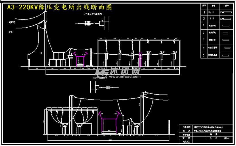 a3-220kv降压变电所出线断面图