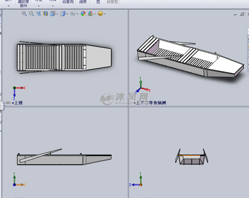 木质结构的钓鱼船设计模型三视图