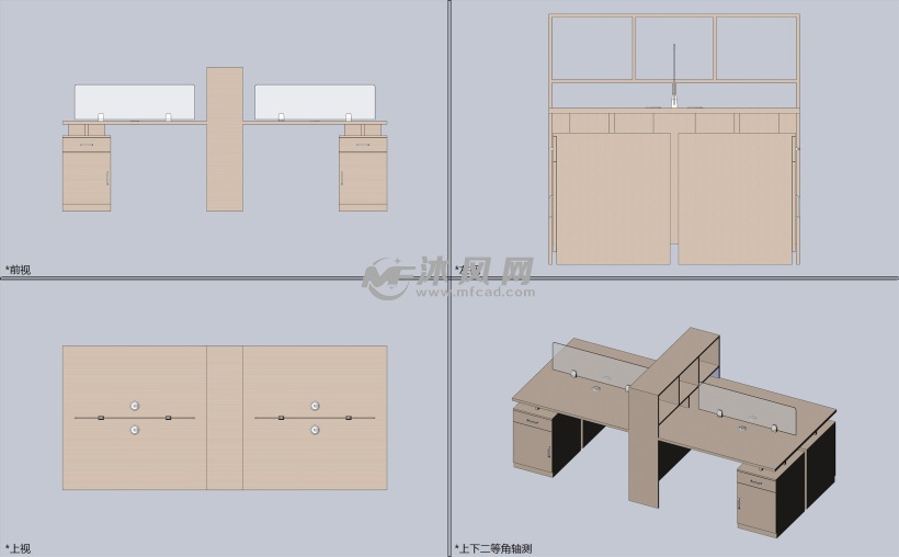 组合办公桌sw - 办公用品图纸 - 沐风网