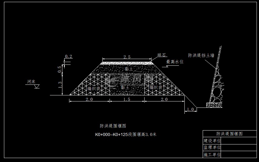 防洪堤围堰施工图- 大坝堤防图图纸 - 沐风网