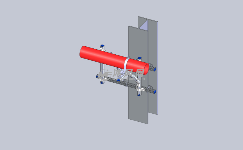 钢结构水管托臂四向抗震支架 零部件模型图纸 沐风网