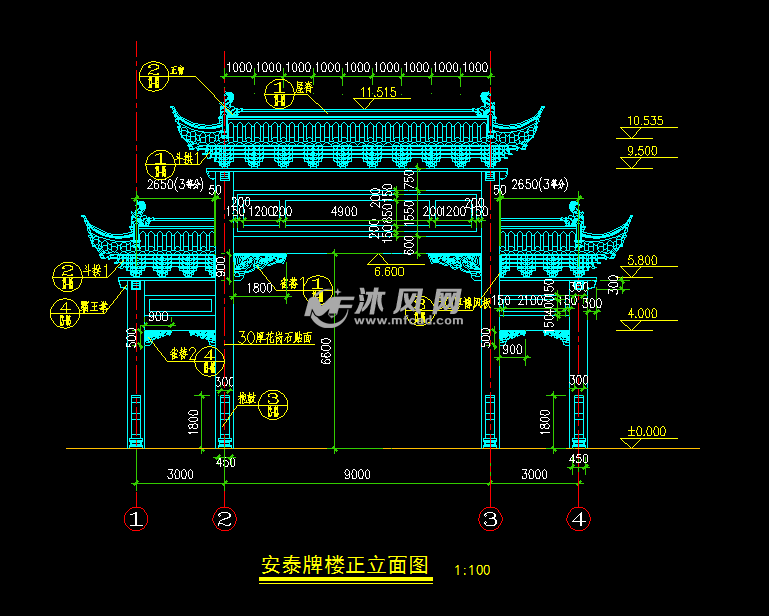 模型库 cad建筑图纸 园林图纸 园林建筑及相关 古桥牌坊施工图 上传