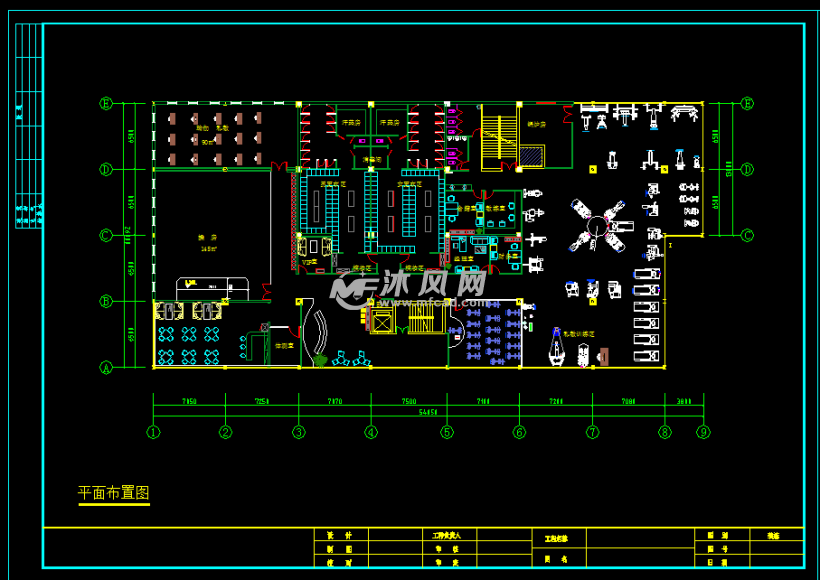 健身房室内装修施工图 cad建筑图纸 沐风网