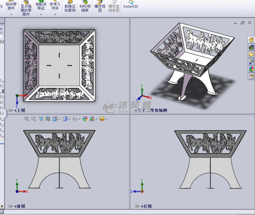 雕刻工艺的火盆设计模型三视图