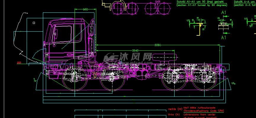 一款前四后八载重运输车外形结构图