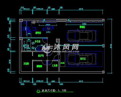 汽车美容洗车店室内施工图