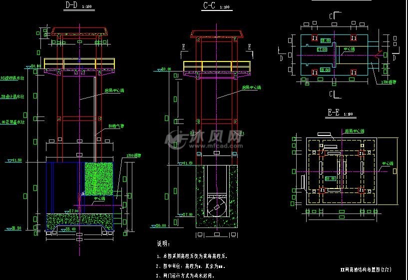 93m节制闸cad施工图- 闸门启闭机图图纸 - 沐风网