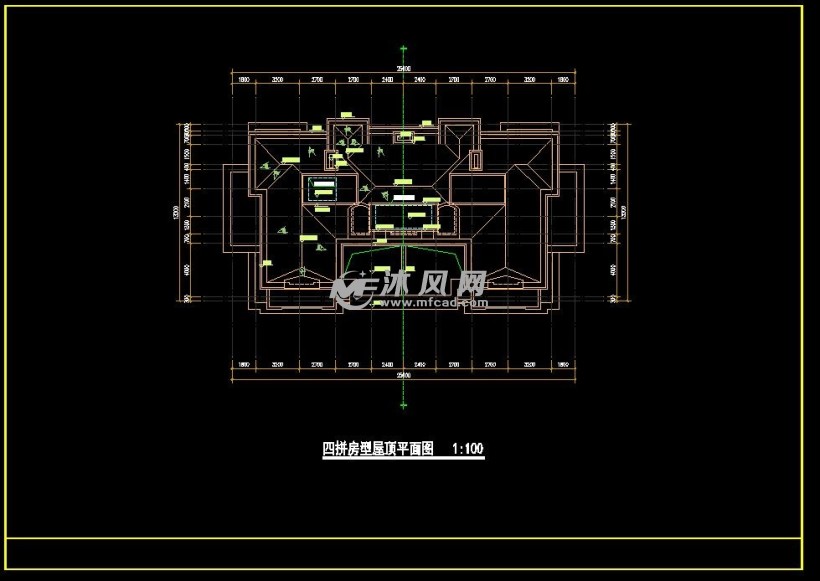 四拼屋顶平面图