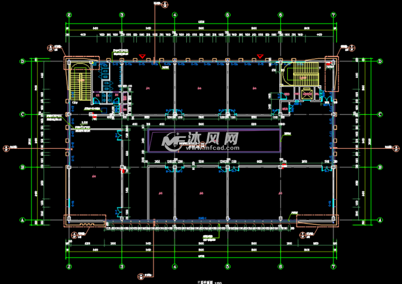 三层框架结构食堂办公楼建筑施工图纸包括一层平面图,二层