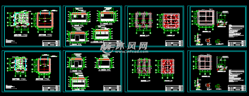 两套水冲沟槽式厕所建筑结构设计施工图