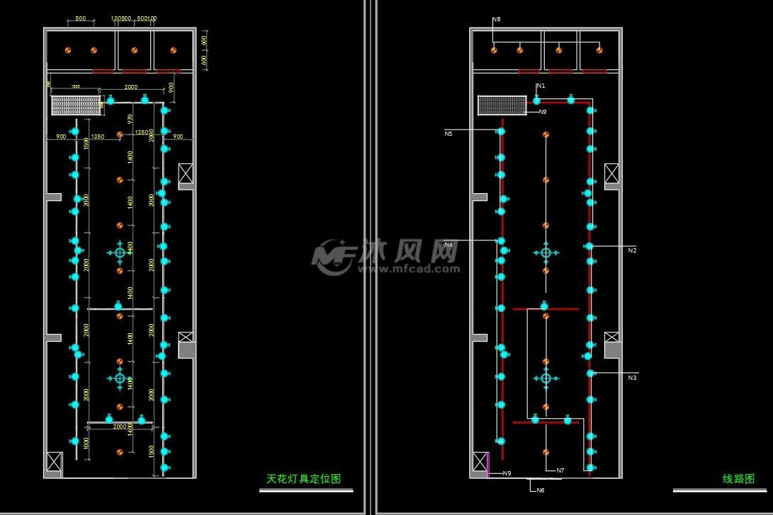 天花灯具定位图