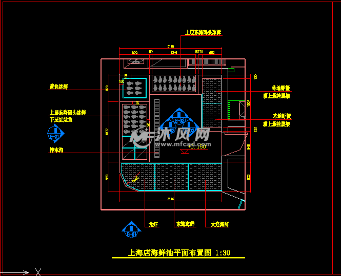 重新餐厅饭店海鲜鱼池设计详图- 详图,图库图纸