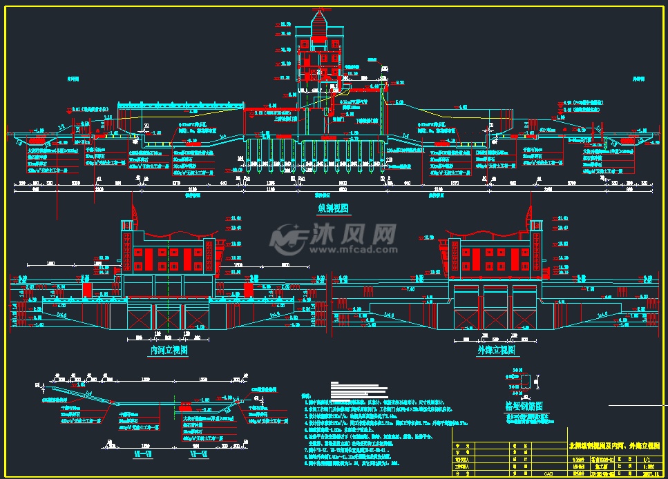 cad建筑图纸 水利工程图纸 闸门启闭机图 水闸相关图 三孔