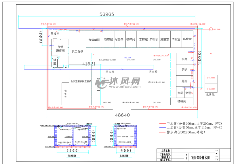 图纸包含项目平面布置图,给排水布置图,基础布置图,项目部隔油池做法