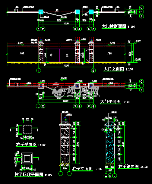 中交项目工地大门及围墙设计图纸- 结构图纸 - 沐风网