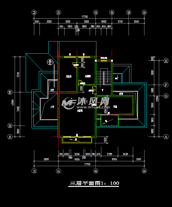 19米×15米农村自建二层别墅三层平面图