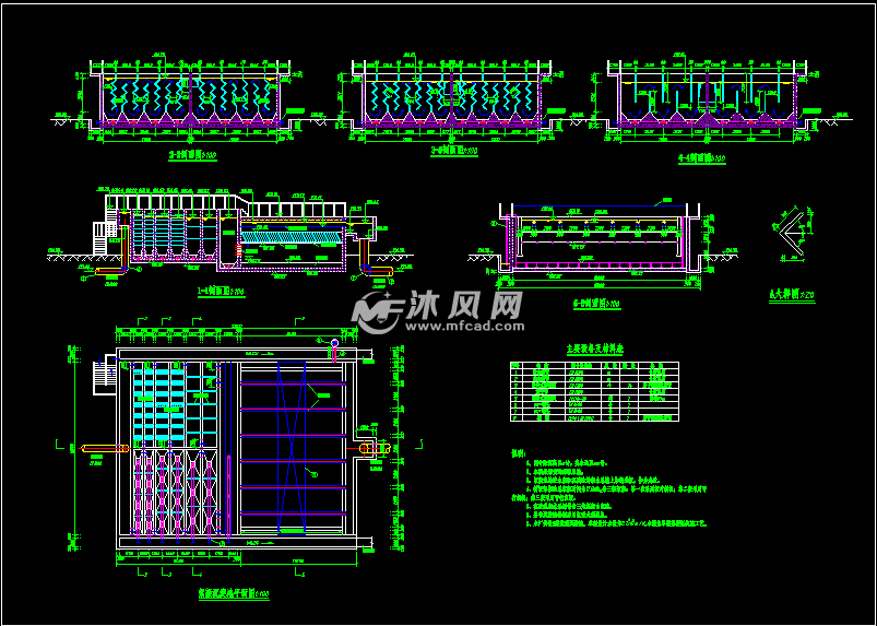 沉淀池 v型滤池 臭氧接触池 活性炭滤池,包含总平图,管线图,流程图