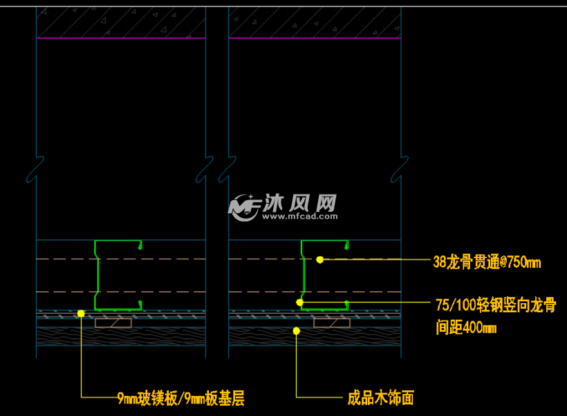 墙面轻钢龙骨基层剖面图