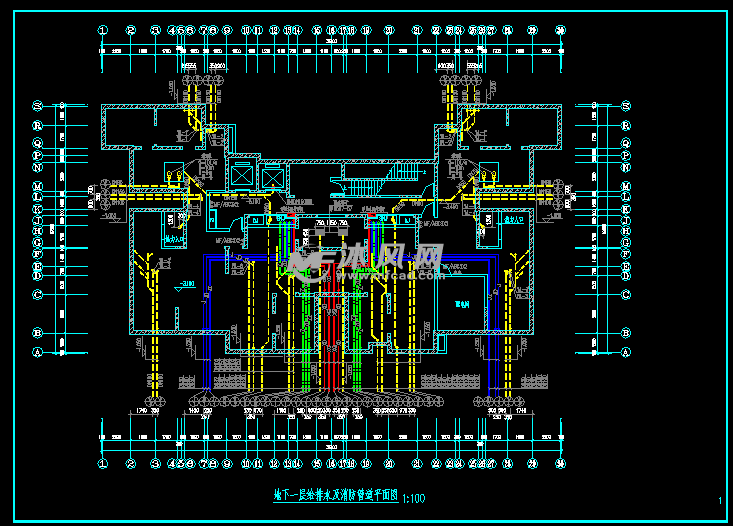 地下一层给排水及消防管道平面图
