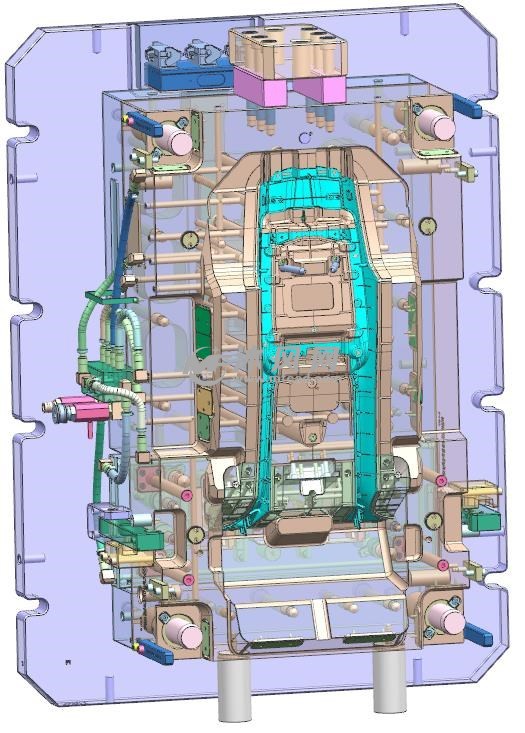 模具前模图模具前模斜顶剖视图模具脱模结构模具正视图模具操作侧细节