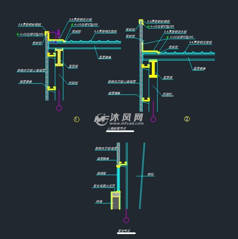 彩钢瓦钢结构节点通用施工图集,内含山墙,屋脊,女儿墙天沟,檐口,雨蓬