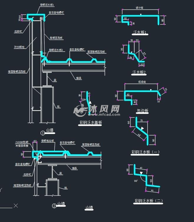 山墙通风屋脊详图外天沟屋脊节点现浇板楼面压型板屋面连接预制板