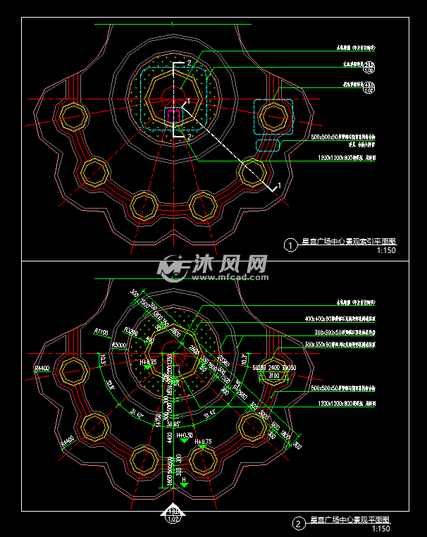 说明:某小区广场景观施工图,图纸内容含景观设计说明,广场索引平面