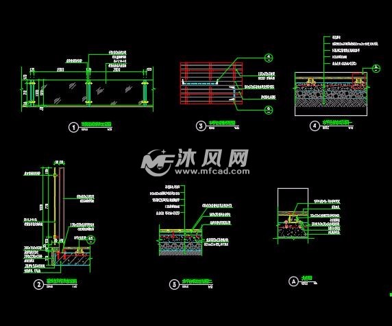 中式别墅景观玻璃栏杆及木栈道详图