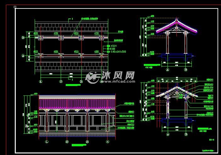 文化长廊亭子 景观及古建筑图纸 沐风网