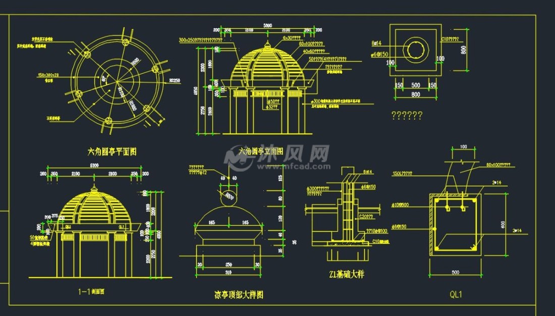 六角亭cad施工图集- 景观及古建筑图纸 - 沐风网