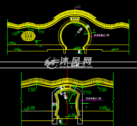 苏式徽派中式庭院围墙景墙月洞门云墙设计图