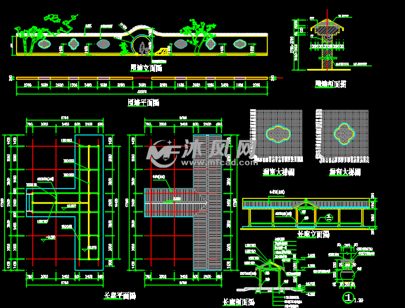 云墙平面,立面图,景墙立面图,院墙正立面图,围墙平面图及立面图等内容