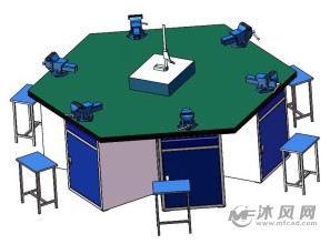 六边形六工位钳工工作台3d模型