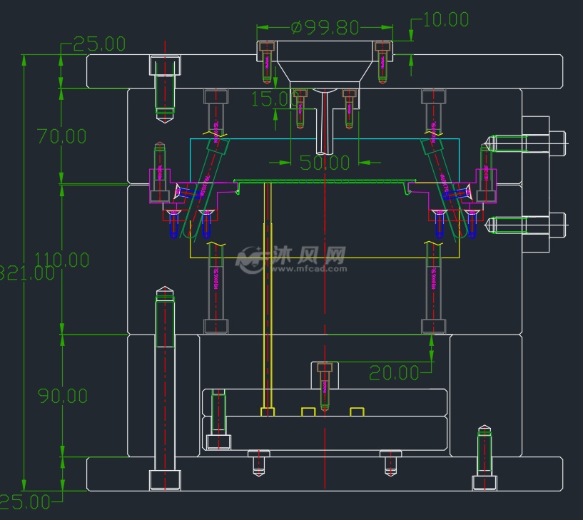 门把手盖模具侧面剖视结构图