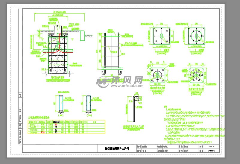 路灯基础预埋件大样图